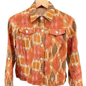 Ruby‎ Rd Women's Button-Down Ikat Print Jacket Blazer Orange Pink Brown size??